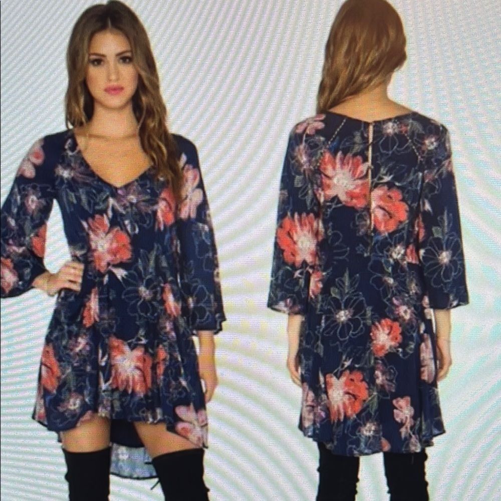 Free People Eyes On You Printed Dress In Navy Combo Mini Dress Size‎ 0